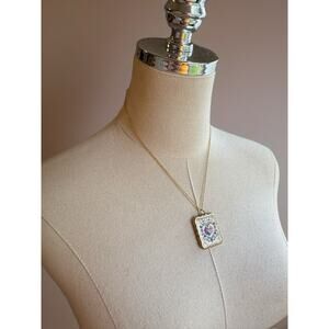 Vintage Porcelain Pendant Franklin Mint Valentine Sweetheart 18” Chain Floral
